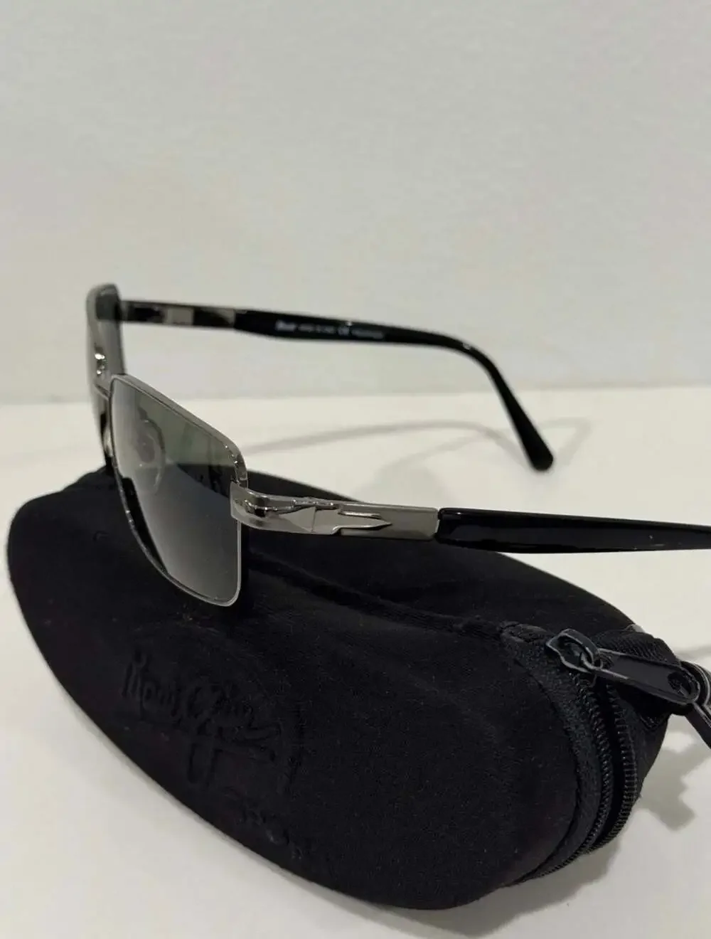 Persol 2242-S 513/58 Polarized Rectangle Sunglasses Gunmetal Black Gray
